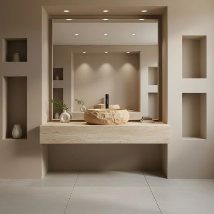 REA-U7348 - Umyvadlo na desku MIKA 38x50 cm oranžová/béžová/imitace kamene