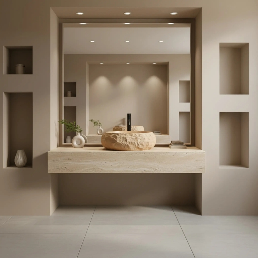 REA-U7348 - Umyvadlo na desku MIKA 38x50 cm oranžová/béžová/imitace kamene