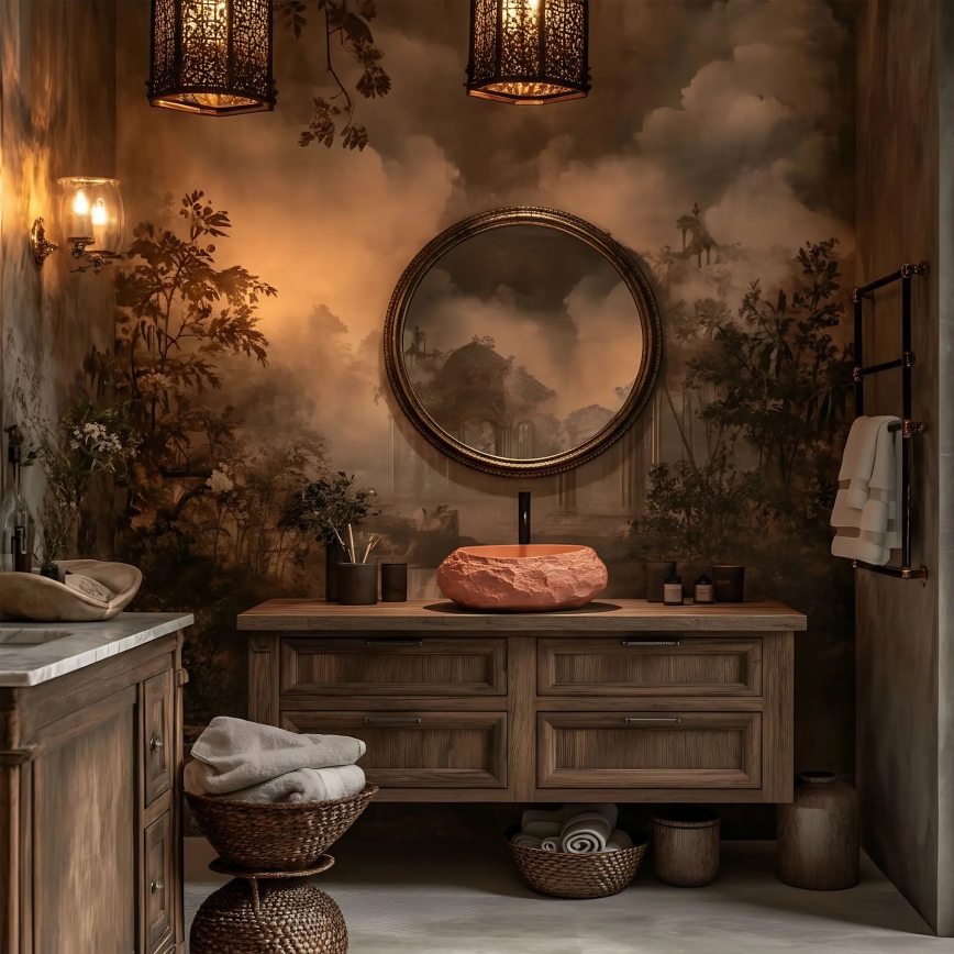 REA-U7349 - Umyvadlo na desku MIKA 38x50 cm oranžová/imitace kamene