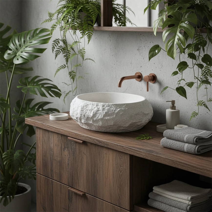 REA-U7350 - Umyvadlo na desku MIKA 38x50 cm bílá/imitace kamene