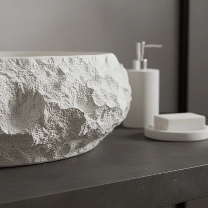 REA-U7350 - Umyvadlo na desku MIKA 38x50 cm bílá/imitace kamene