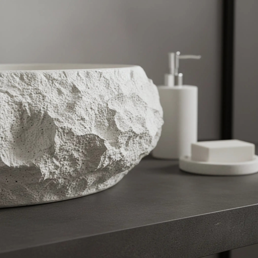 REA-U7350 - Umyvadlo na desku MIKA 38x50 cm bílá/imitace kamene