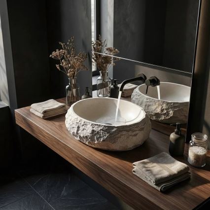 REA-U7350 - Umyvadlo na desku MIKA 38x50 cm bílá/imitace kamene