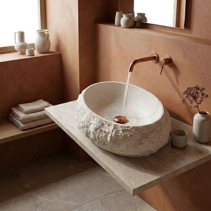 REA-U7350 - Umyvadlo na desku MIKA 38x50 cm bílá/imitace kamene