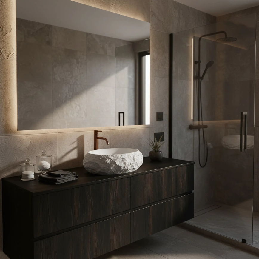 REA-U7350 - Umyvadlo na desku MIKA 38x50 cm bílá/imitace kamene