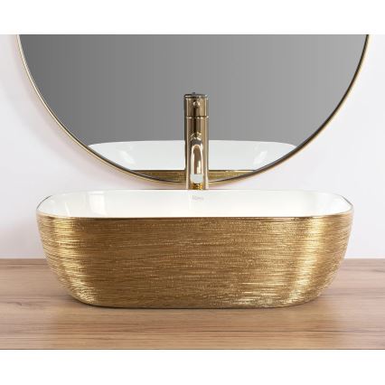 REA-U7422 - Umyvadlo na desku BELINDA 33x46,5 cm keramika/bílá/zlatá