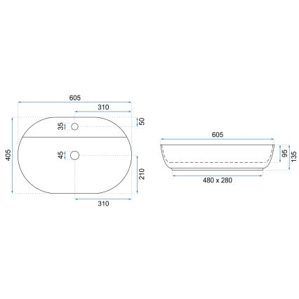 REA-U7900 - Umyvadlo na desku AURA 40,5x60,5 cm keramika/lesklá bílá