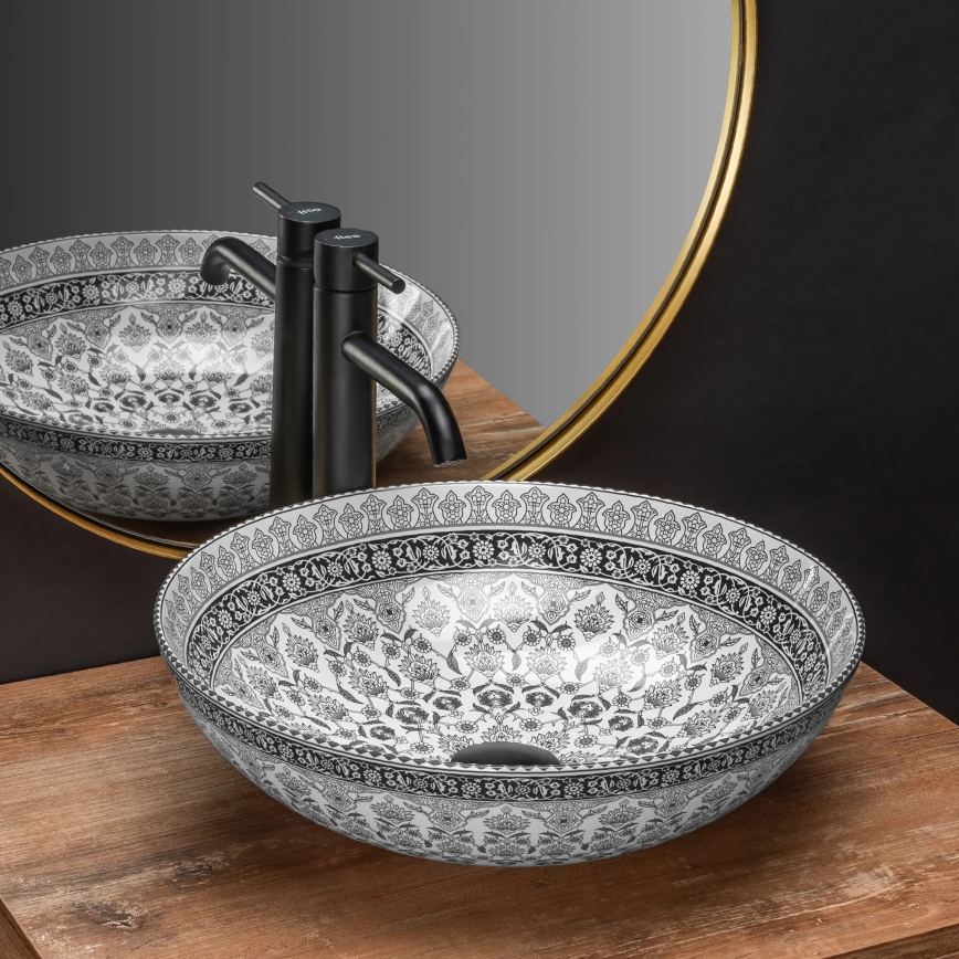 REA-U8002 - Umyvadlo na desku ARTE 40 cm keramika/bílá/černá