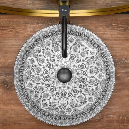 REA-U8002 - Umyvadlo na desku ARTE 40 cm keramika/bílá/černá