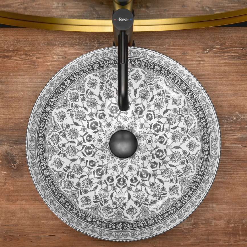 REA-U8002 - Umyvadlo na desku ARTE 40 cm keramika/bílá/černá