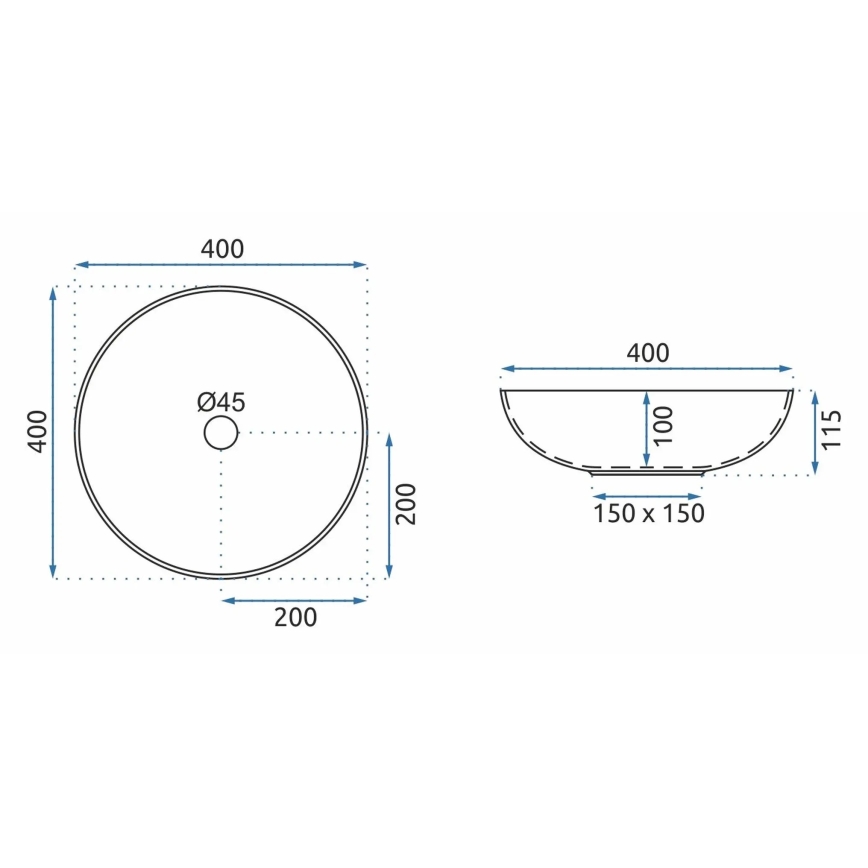 REA-U8002 - Umyvadlo na desku ARTE 40 cm keramika/bílá/černá
