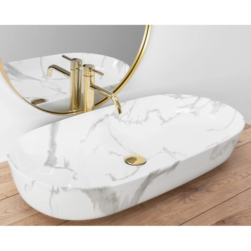 REA-U8403 - Umyvadlo na desku CLEO 41x81 cm keramika/dekor mramoru