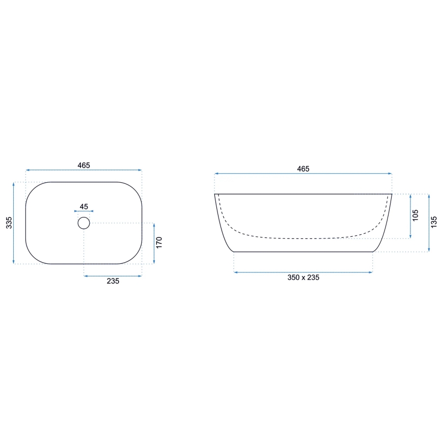 REA-U8470 - Umyvadlo na desku BELINDA 33,5x46,5 cm keramika/matná černá
