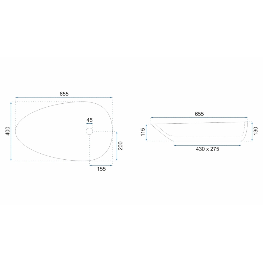 REA-U8537 - Umyvadlo na desku GRETA 40x65,5 cm keramika/lesklá bílá