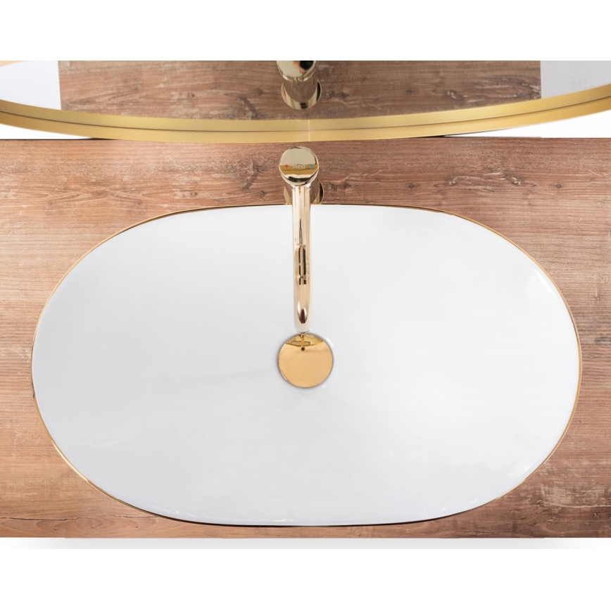 REA-U8570 - Umyvadlo na desku ROYAL 36x62 cm keramika/lesklá bílá/zlatá