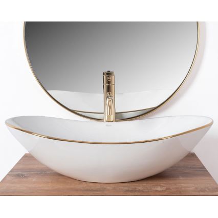 REA-U8570 - Umyvadlo na desku ROYAL 36x62 cm keramika/lesklá bílá/zlatá