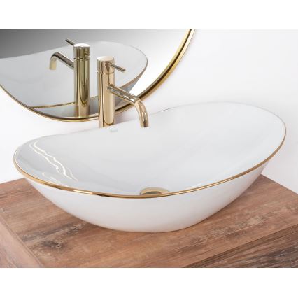 REA-U8570 - Umyvadlo na desku ROYAL 36x62 cm keramika/lesklá bílá/zlatá