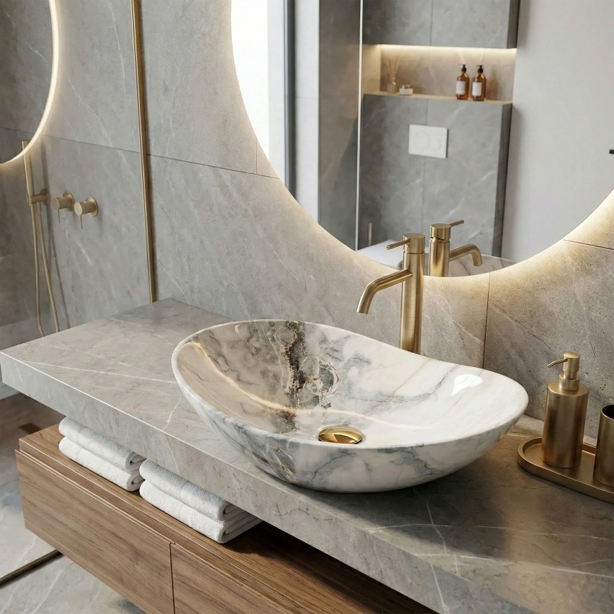 REA-U8596 - Umyvadlo na desku ROYAL 36x62,5 cm keramika/bílá/šedá/imitace kamene