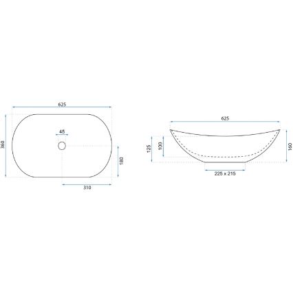 REA-U8596 - Umyvadlo na desku ROYAL 36x62,5 cm keramika/bílá/šedá/imitace kamene