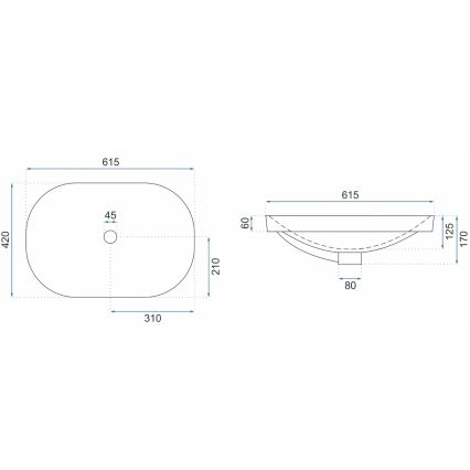 REA-U8700 - Umyvadlo na desku ARLETA 42x61,5 cm keramika/lesklá bílá