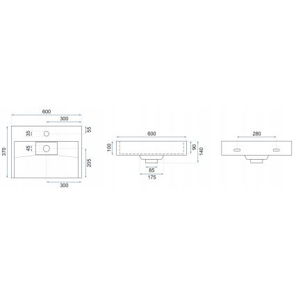 REA-U8779 - Umyvadlo na desku GOYA 37x60 cm konglomerát/matná černá