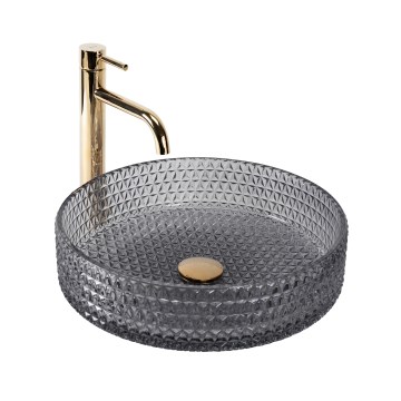 REA-U8880 - Umyvadlo na desku CRISTAL pr. 39 cm sklo/kouřová šedá