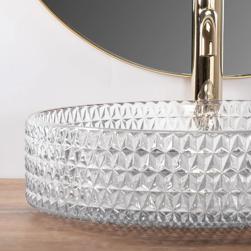 REA-U8881 - Umyvadlo na desku CRISTAL pr. 39 cm sklo/čirá