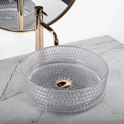 REA-U9615 - Umyvadlo na desku CRISTAL pr. 35,5 cm sklo/šedá