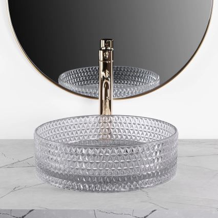 REA-U9615 - Umyvadlo na desku CRISTAL pr. 35,5 cm sklo/šedá