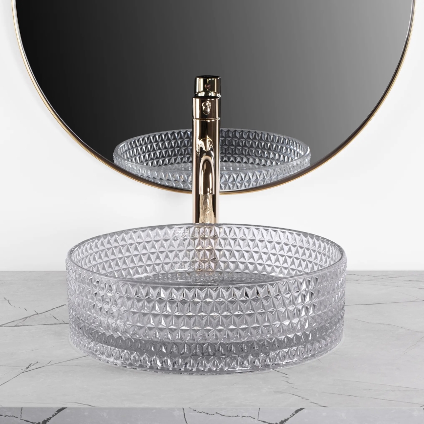 REA-U9615 - Umyvadlo na desku CRISTAL pr. 35,5 cm sklo/šedá
