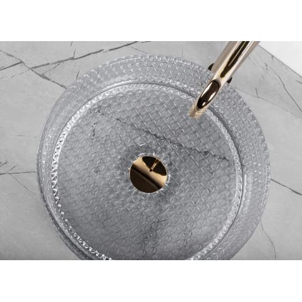 REA-U9615 - Umyvadlo na desku CRISTAL pr. 35,5 cm sklo/šedá