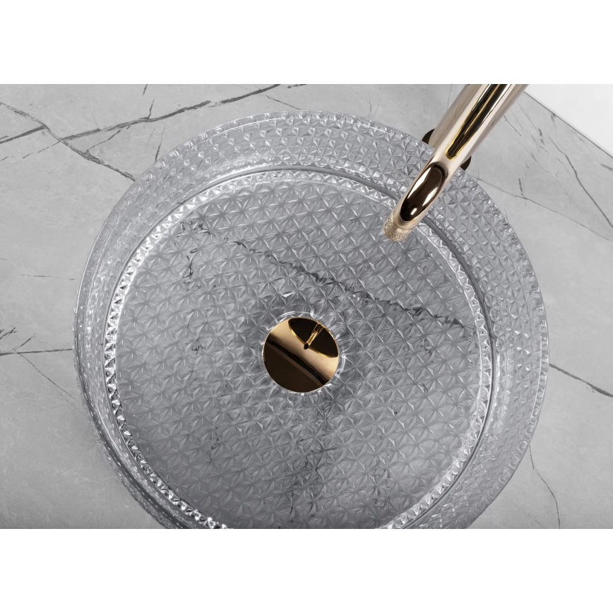 REA-U9615 - Umyvadlo na desku CRISTAL pr. 35,5 cm sklo/šedá