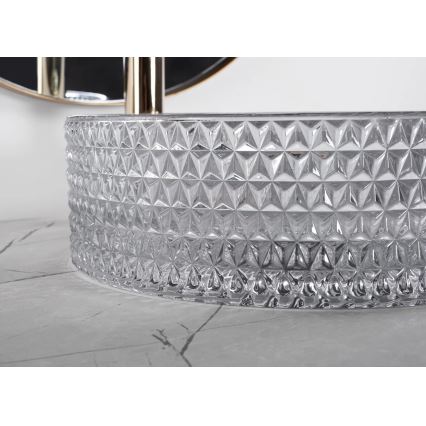 REA-U9615 - Umyvadlo na desku CRISTAL pr. 35,5 cm sklo/šedá