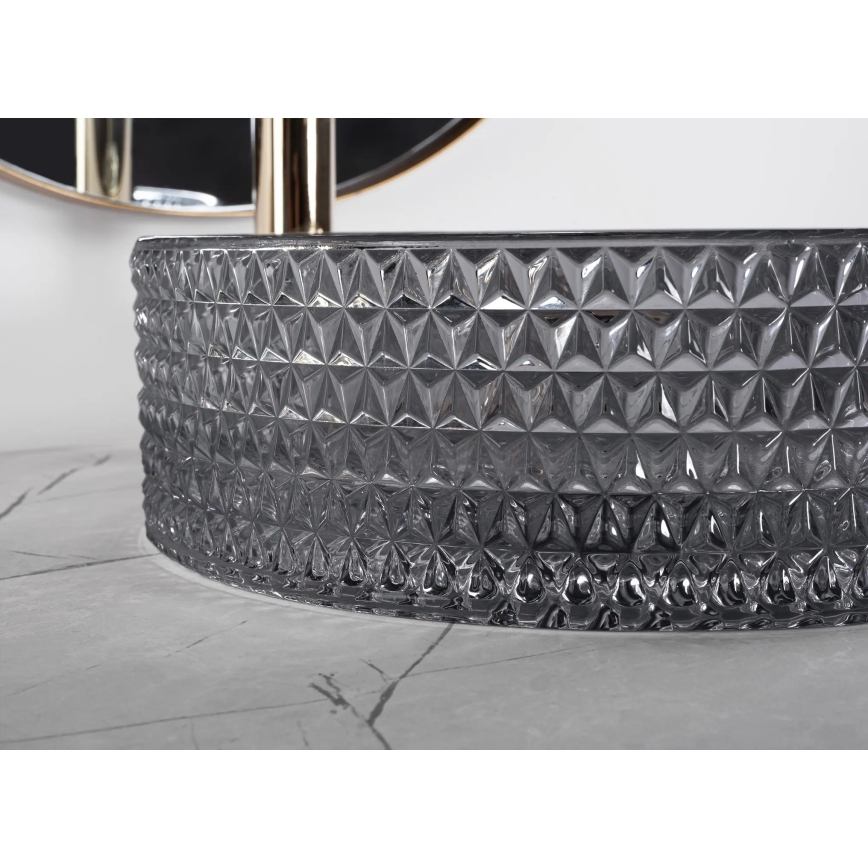 REA-U9671 - Umyvadlo na desku CRISTAL pr. 35,5 cm sklo/kouřová šedá