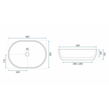 REA-U9888  - Umyvadlo na desku LARA 35x48,5 cm keramika/imitace kamene