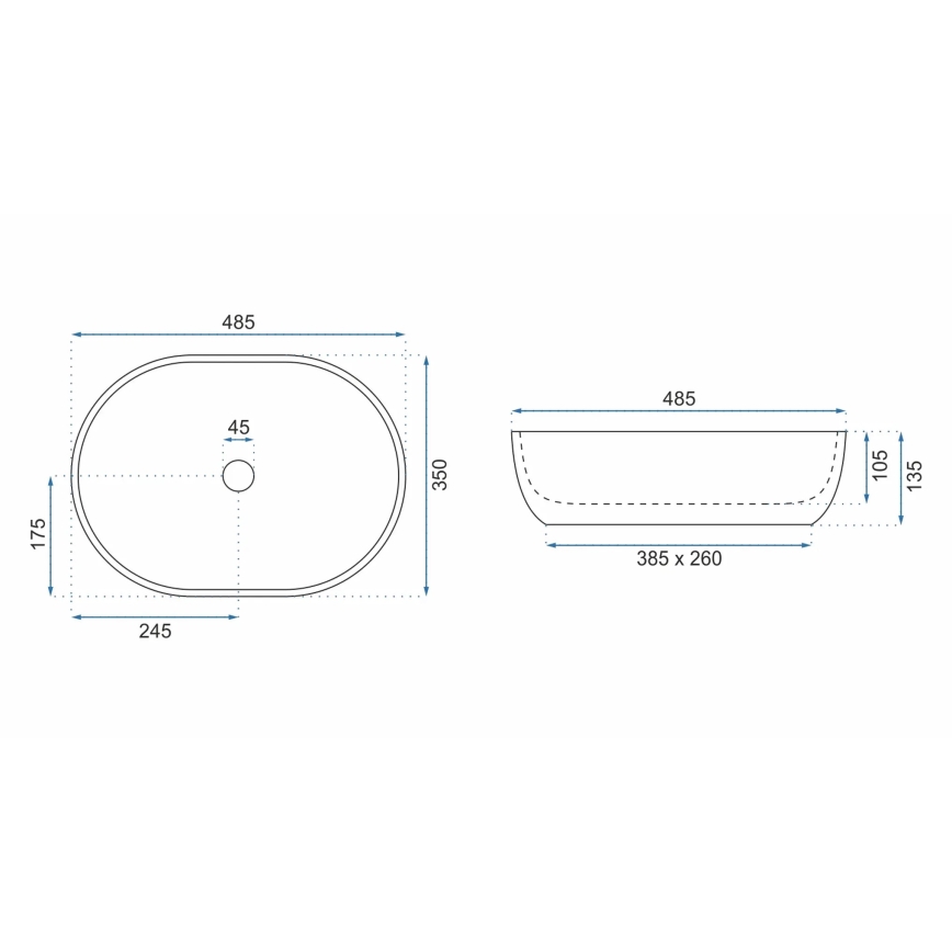 REA-U9889 - Umyvadlo na desku LARA 35x48,5 cm keramika/šedá/imitace kamene