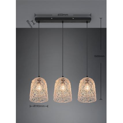 Reality - Lustr na lanku LOVIS 3xE27/40W/230V černá