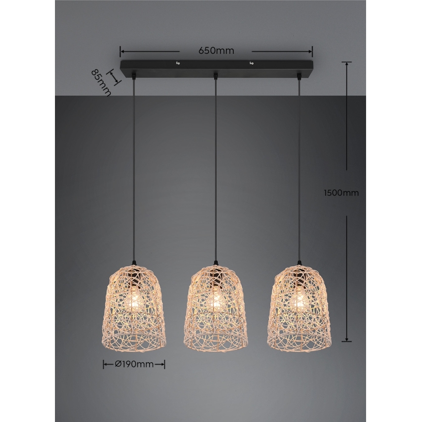 Reality - Lustr na lanku LOVIS 3xE27/40W/230V černá