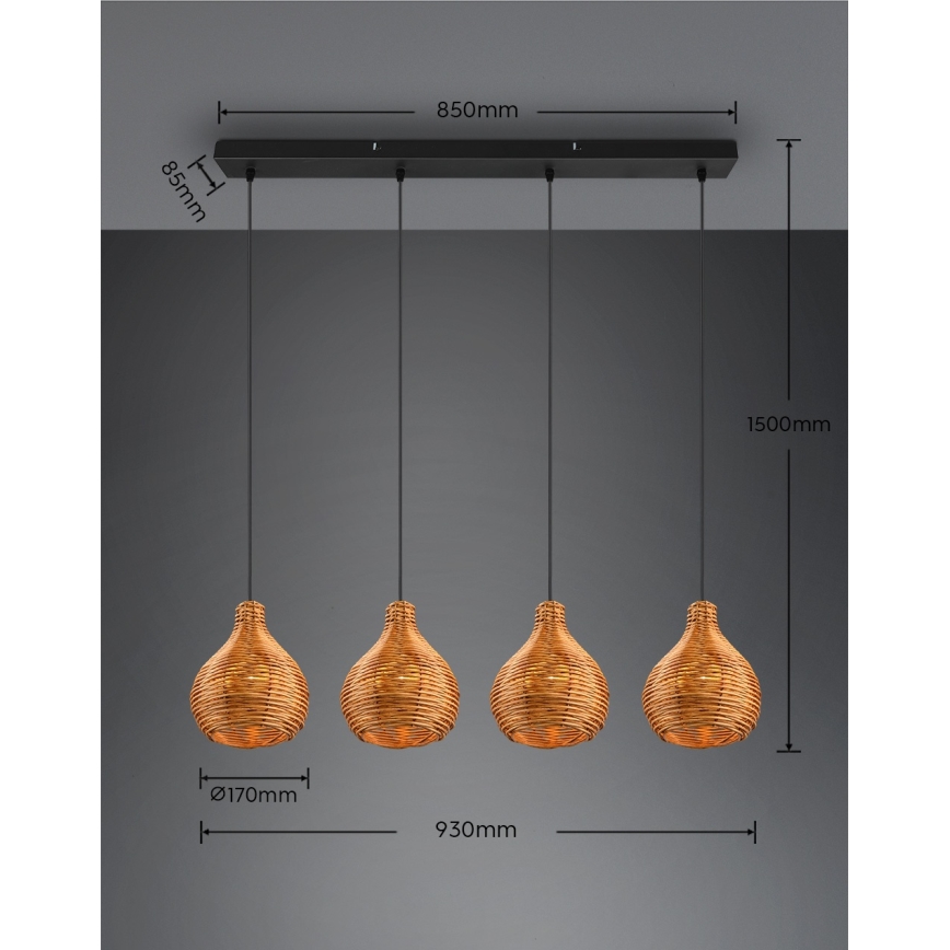 Reality - Lustr na lanku SPROUT 3xE14/40W/230V hnědá/ratan