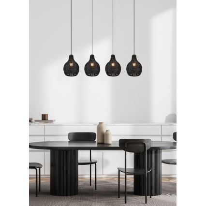 Reality - Lustr na lanku SPROUT 4xE14/30W/230V černá/ratan