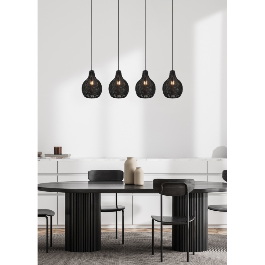 Reality - Lustr na lanku SPROUT 4xE14/30W/230V černá/ratan