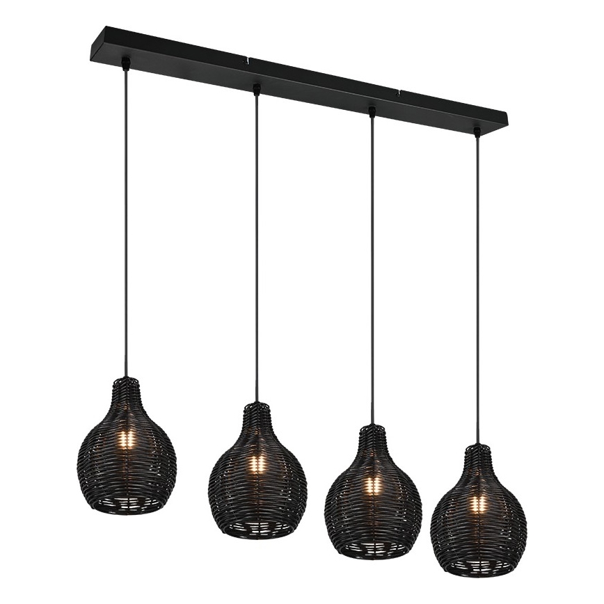 Reality - Lustr na lanku SPROUT 4xE14/30W/230V černá/ratan