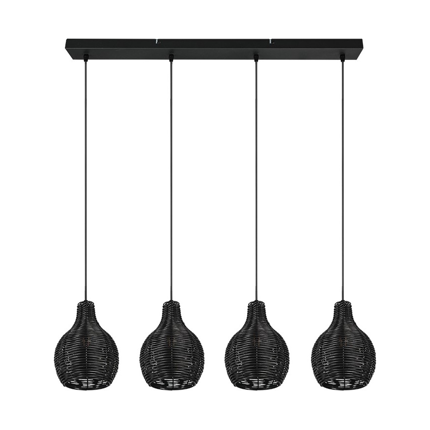 Reality - Lustr na lanku SPROUT 4xE14/30W/230V černá/ratan