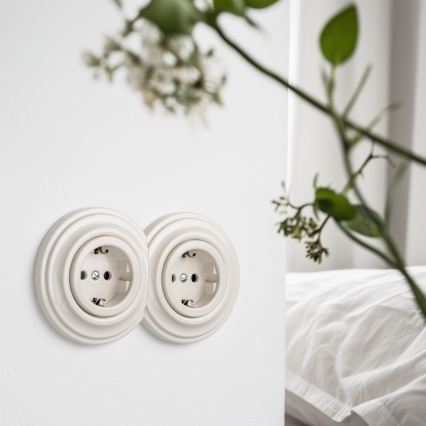 Reblig - Dvojitá retro zásuvka domovní s rámečkem SCHUKO 230V béžová