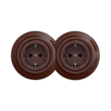 Reblig - Dvojitá retro zásuvka domovní s rámečkem SCHUKO 230V hnědá