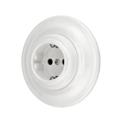 Reblig - Porcelánová retro domovní zásuvka s rámečkem SCHUKO 250V/16A bílá