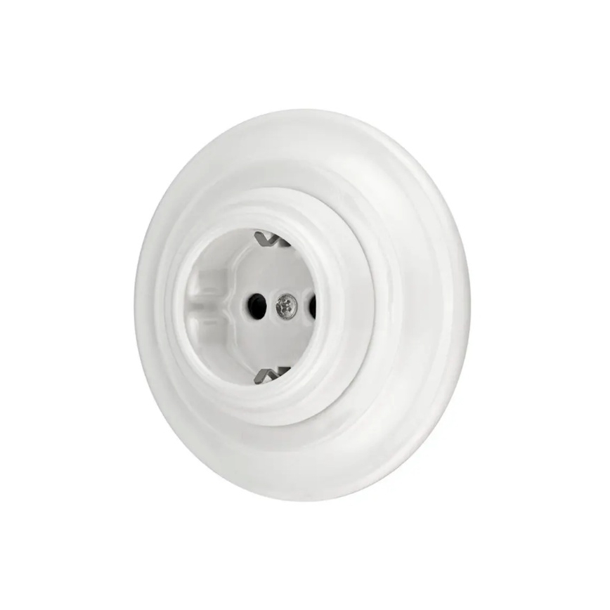 Reblig - Porcelánová retro domovní zásuvka s rámečkem SCHUKO 250V/16A bílá