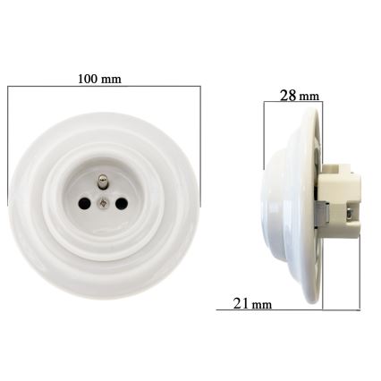 Reblig - Porcelánová retro domovní zásuvka s rámečkem SCHUKO 250V/16A bílá