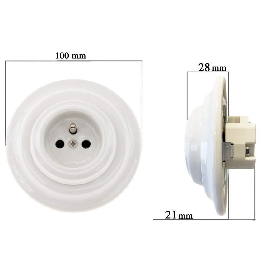 Reblig - Porcelánová retro domovní zásuvka s rámečkem SCHUKO 250V/16A bílá