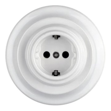 Reblig - Porcelánová retro domovní zásuvka s rámečkem SCHUKO 250V/16A bílá